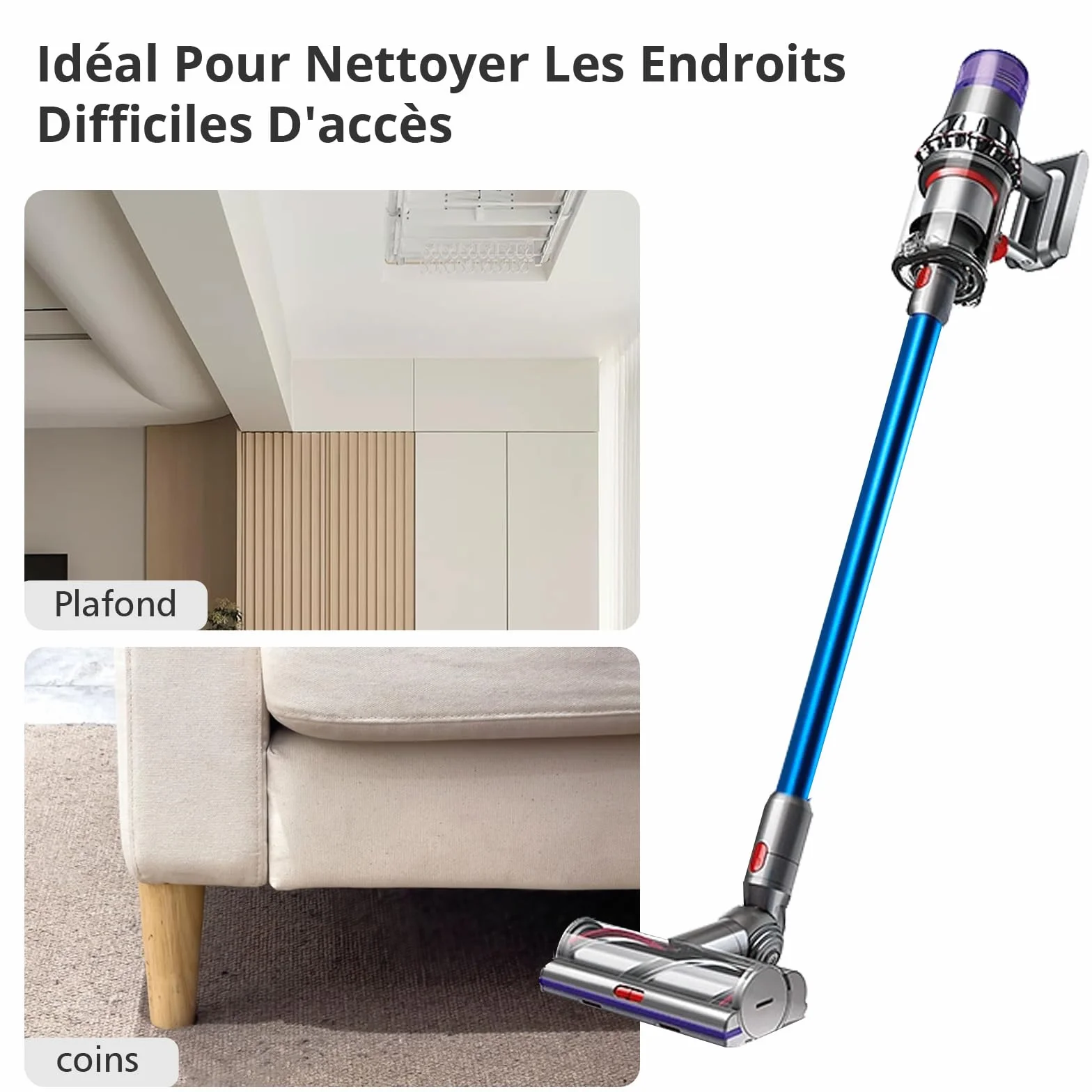 Rura teleskopowa do Dyson - rura przedłużająca kompatybilna z Dyson V7, V8, V10, V11, V15, długość 73 cm, szybkie zwalnianie, sztywne przedłużenie drążka z dwiema małymi szczotkami 2 w 1, niebieska