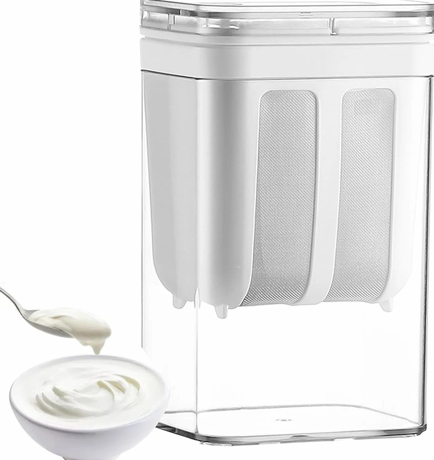 Sitko do jogurtu greckiego z pokrywką, 1800 ml, wielokrotnego użytku, do produkcji grubego greckiego jogurtu, mleka sojowego