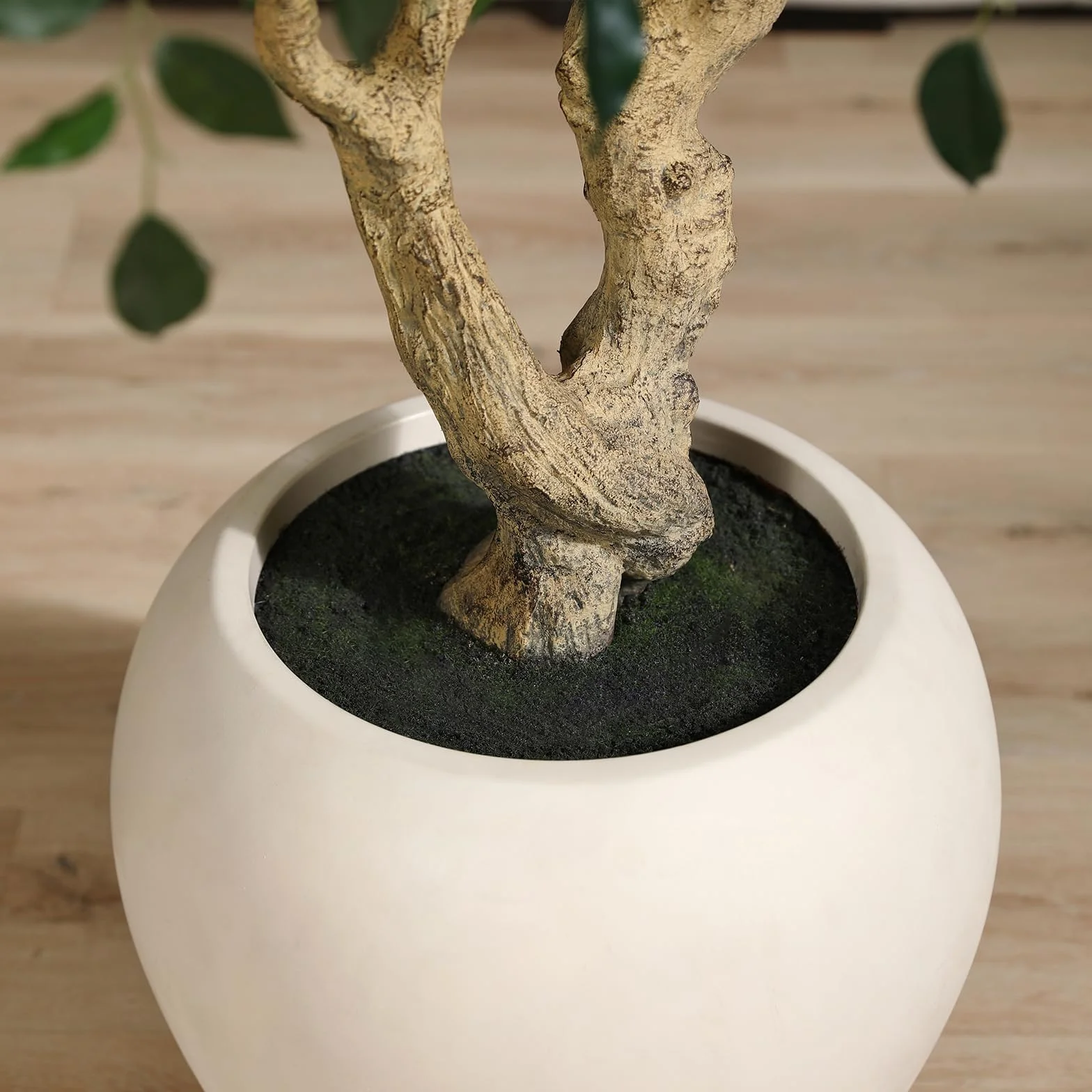 SOGUYI Sztuczne drzewko Ficus do wewnątrz, wysokie na 20 m wysokości, sztuczne drzewko figowe z okrągłą doniczką rzemieślniczą, wysokiej jakości, ręcznie wykonane, realistyczne pień i realistyczne