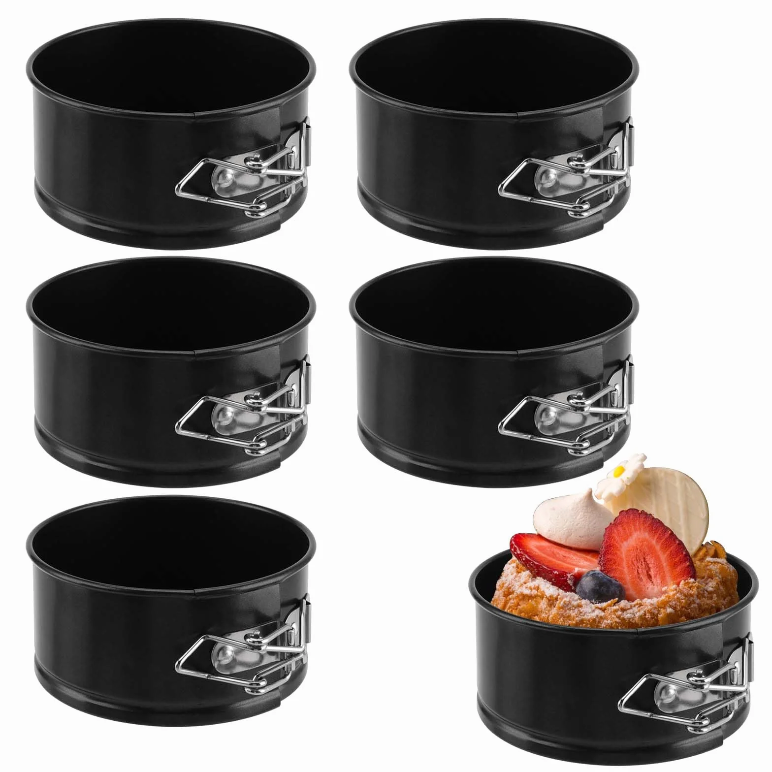 SINJEUN 6 szt. 10 cm czarne okrągłe foremki do ciasta, mini tortownica ze zdejmowanym dnem, nieprzywierające foremki do pieczenia, okrągła forma do ciasta, do restauracji, kuchni, 6 szt