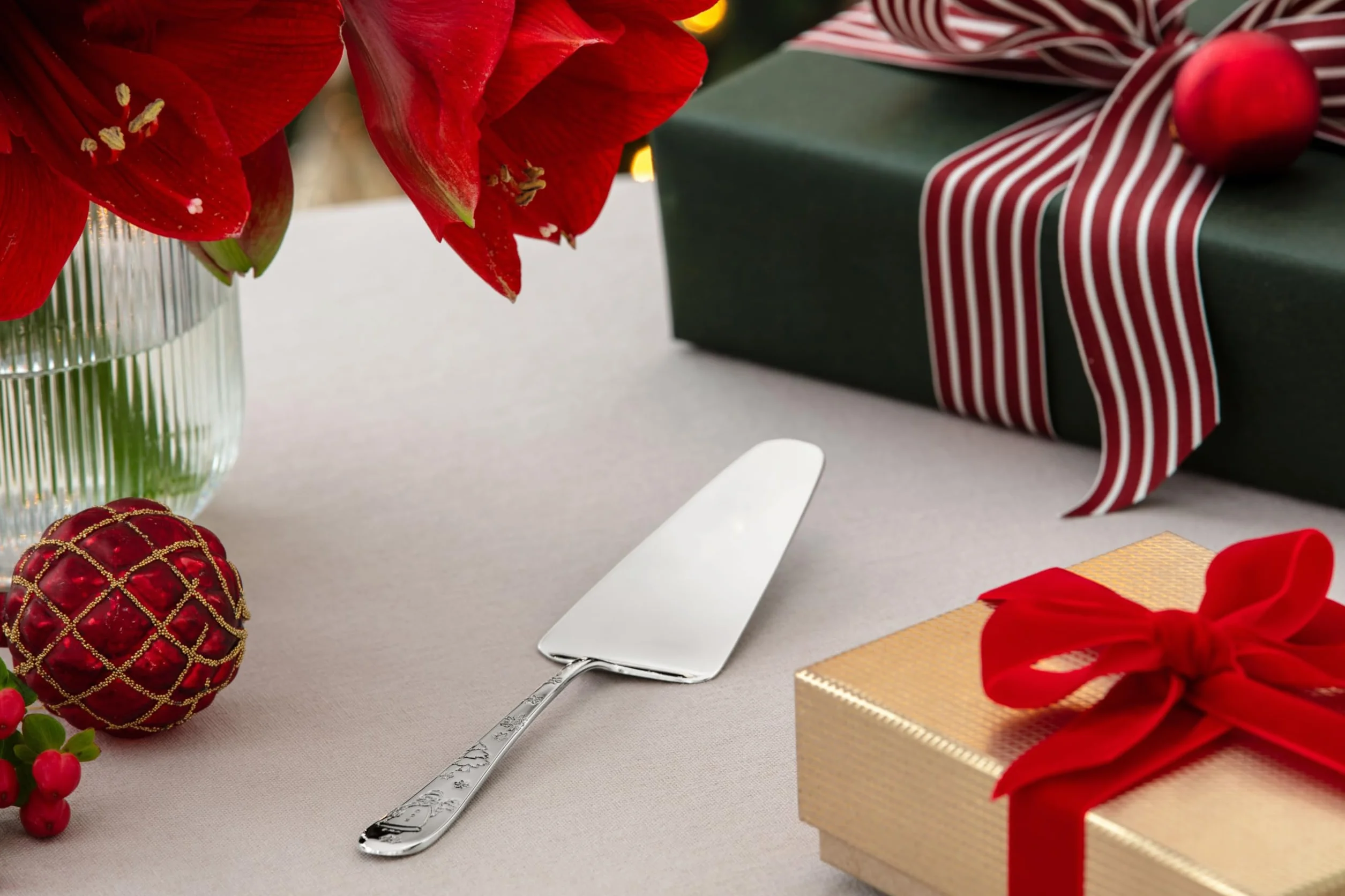 Villeroy & Boch - Toy's Delight łopatka do ciasta srebrna, można myć w zmywarce, platynowe sztućce świąteczne, sztućce do ciasta, motyw świąteczny, stal nierdzewna