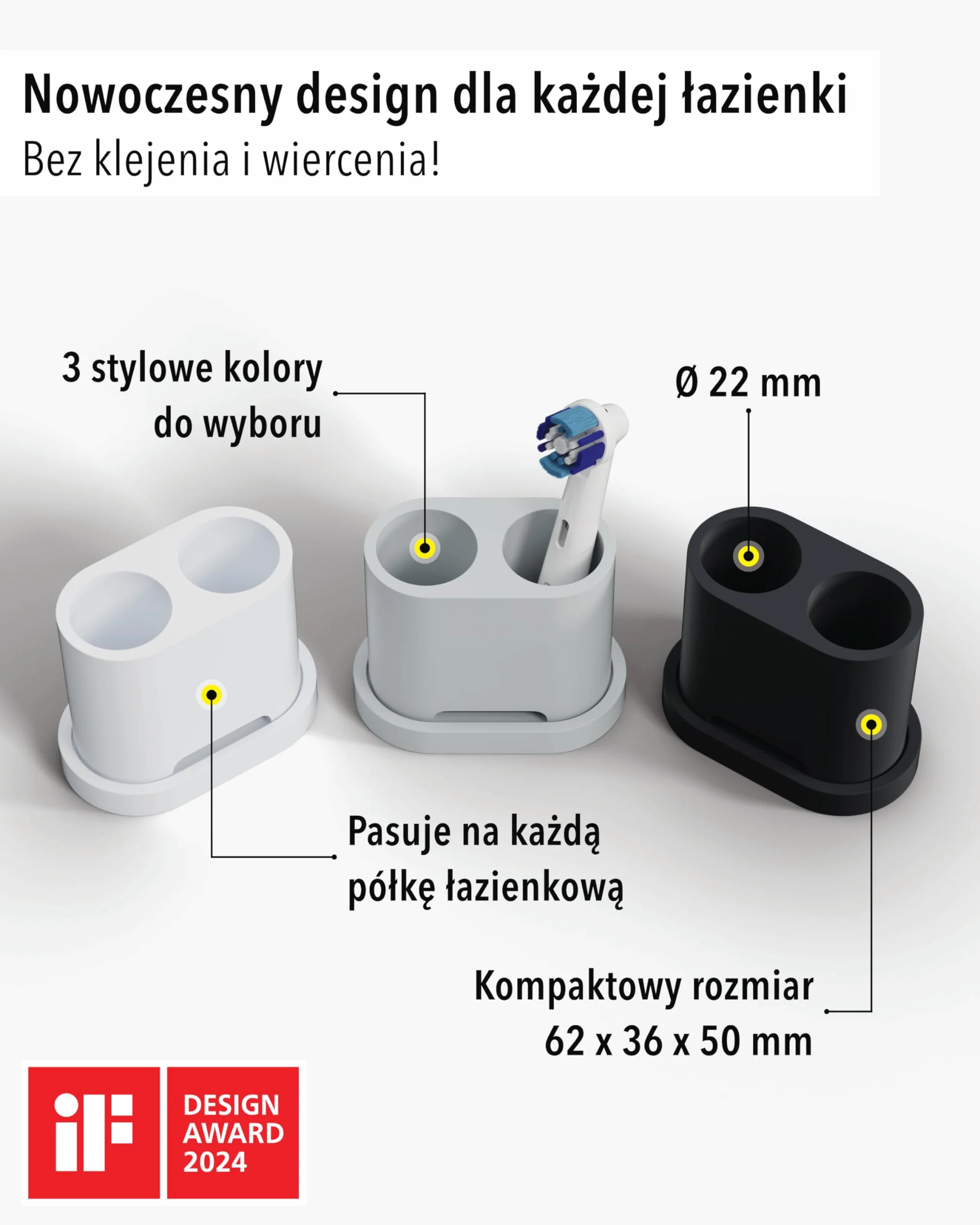 Uchwyt na szczoteczki do zębów Silikon spożywczy Biały Kompatybilny Oral-B iO Philips Sonicare Waterpik Fairywill