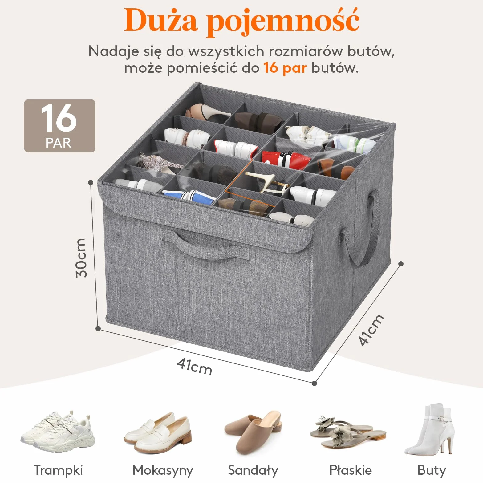 Lifewit Organizer na buty do szafy, regulowane przegródki, przezroczyste pudełko na 16 par, składane, jasnoszary