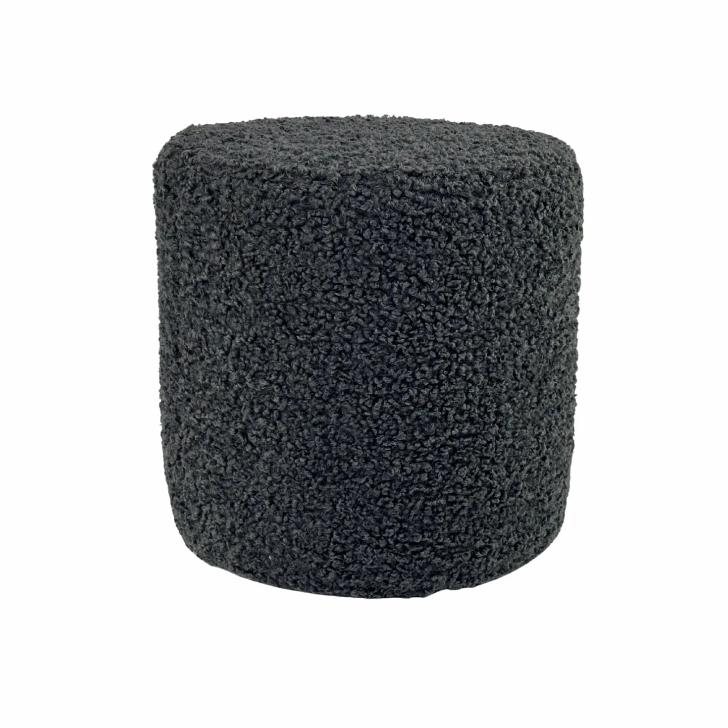 Pufa 40x40 cm kwadratowa rolf tkanina baranek bouclé stylowy podnóżek dodatek do wnętrz ciemno szara