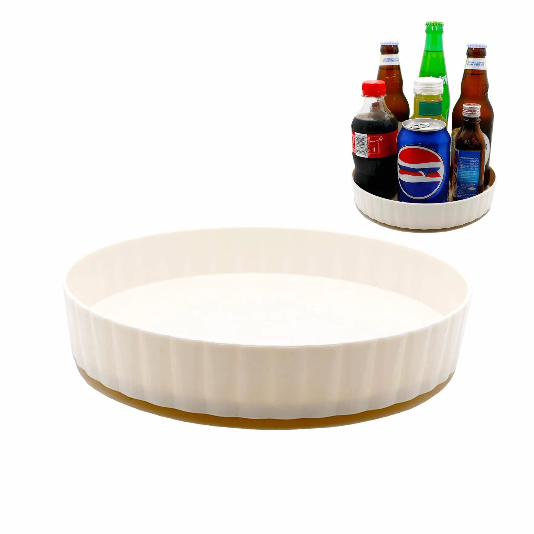 Obrotowy organizer, średnica 21 cm, płyta obrotowa do lodówki, półka na przyprawy obracana o 360°, plastikowa taca obrotowa do kuchni, przypraw, komody, kosmetyków (biała)