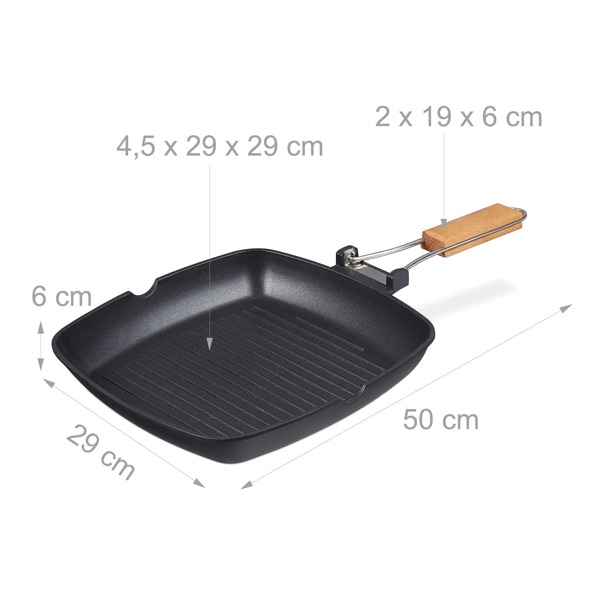 Relaxdays Patelnia grillowa, nadaje się do płyt indukcyjnych, powłoka zapobiegająca przywieraniu, składany uchwyt, aluminiowa patelnia do steków 29 x 29 cm, czarna