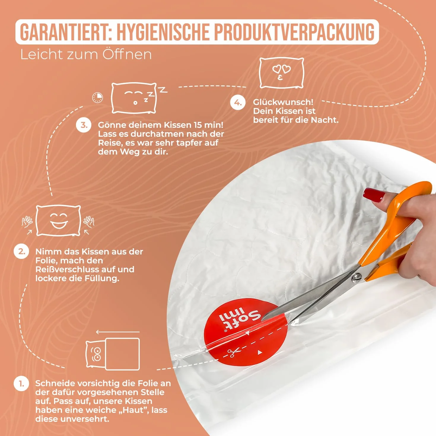 Pikowana poduszka premium SOFTIMI – antyalergiczna – antyroztoczowa – bezzapachowa do natychmiastowego użytku – z regulacją twardości (zestaw 2 szt. 50 x 60 cm)