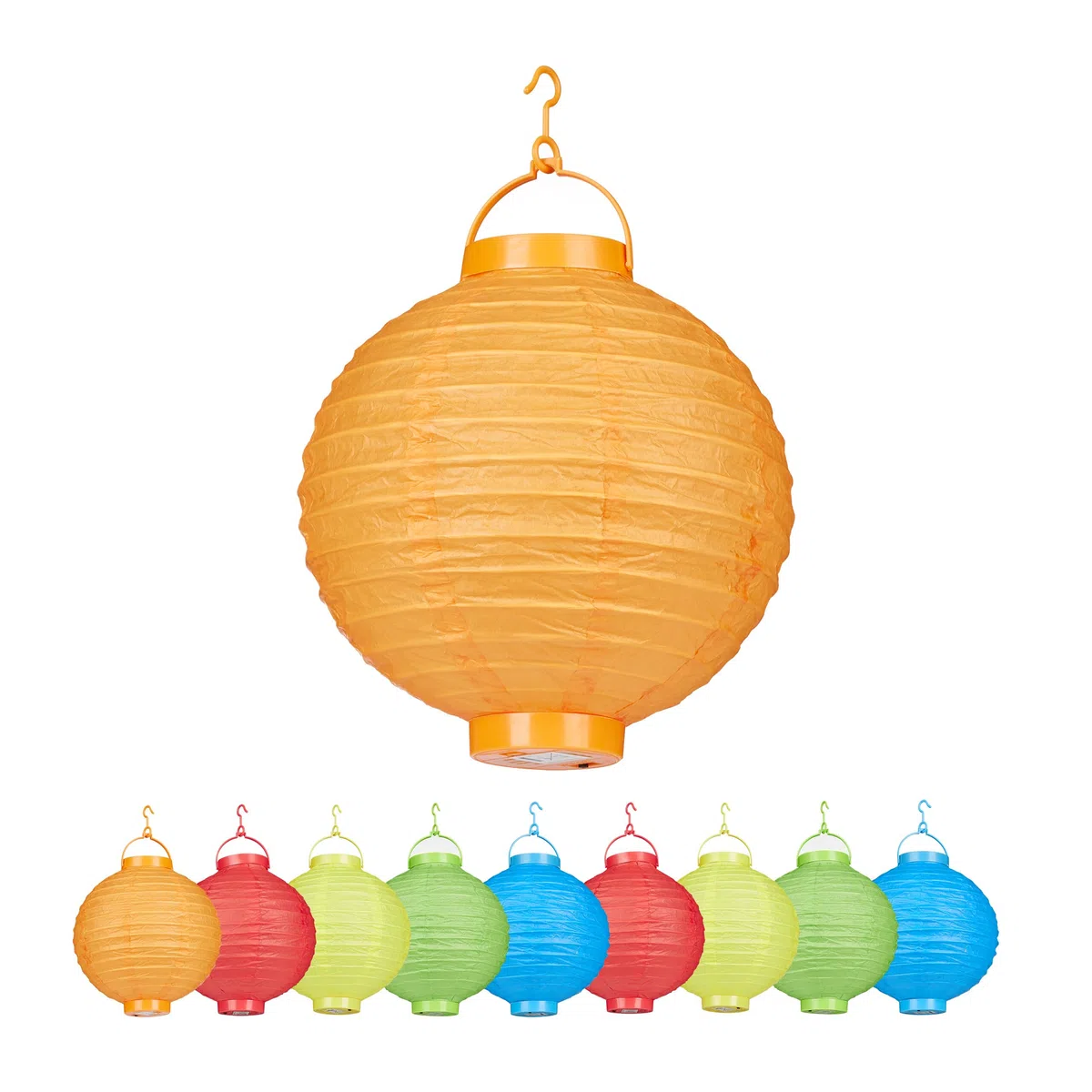 Relaxdays Kolorowe lampiony LED, 10 sztuk, zasilanie bateryjne, do użytku na zewnątrz i wewnątrz, do zawieszenia, papierowe latarnie Ø 20 cm, kolorowe