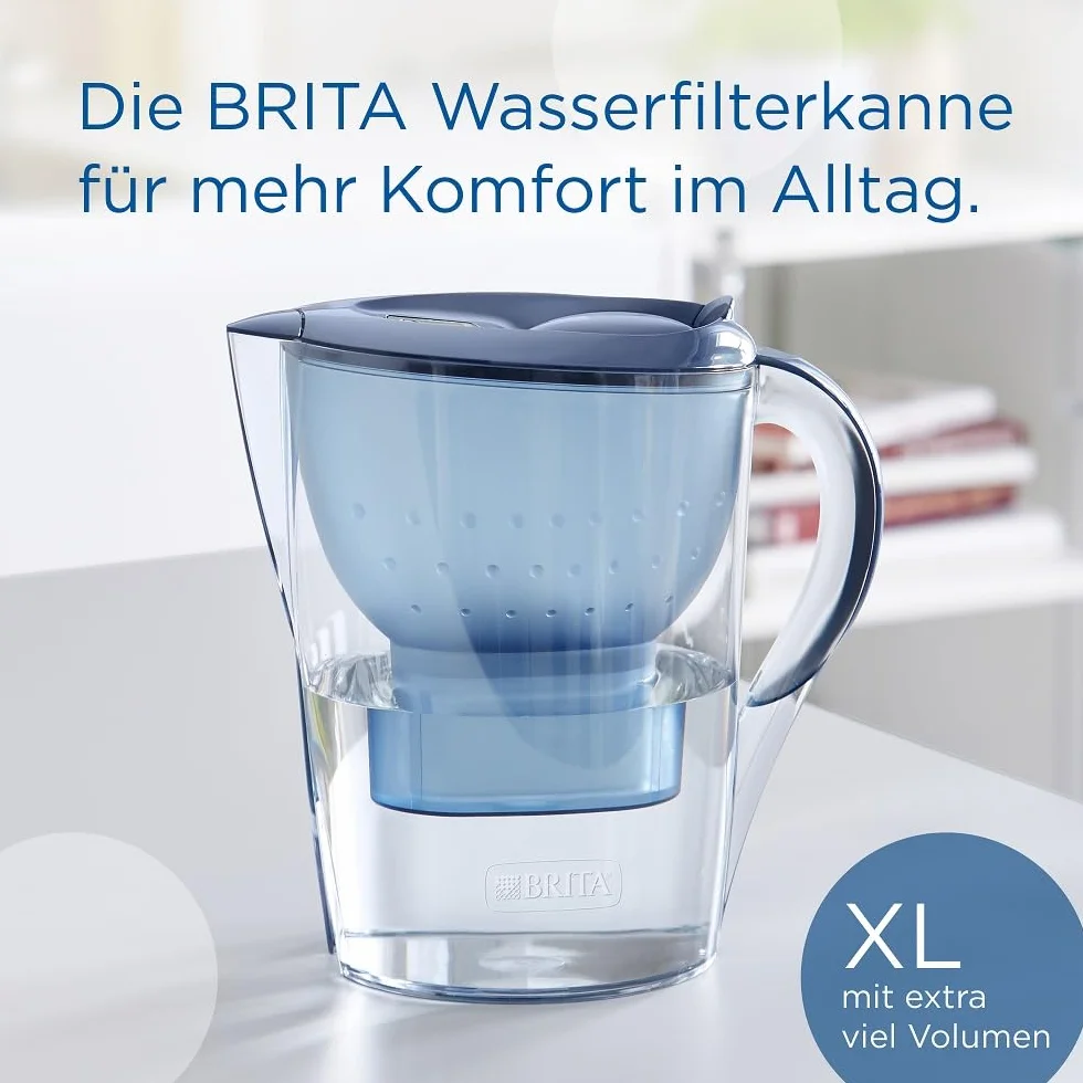 BRITA Dzbanek z filtrem wodnym Marella XL Blue (3,5 l) w zestawie 1 x wkład MAXTRA PRO All-in-1 - dostosowany do lodówki dzbanek z cyfrowym LTI i pokrywką redukującą chlor, wapno i zanieczyszczenia.