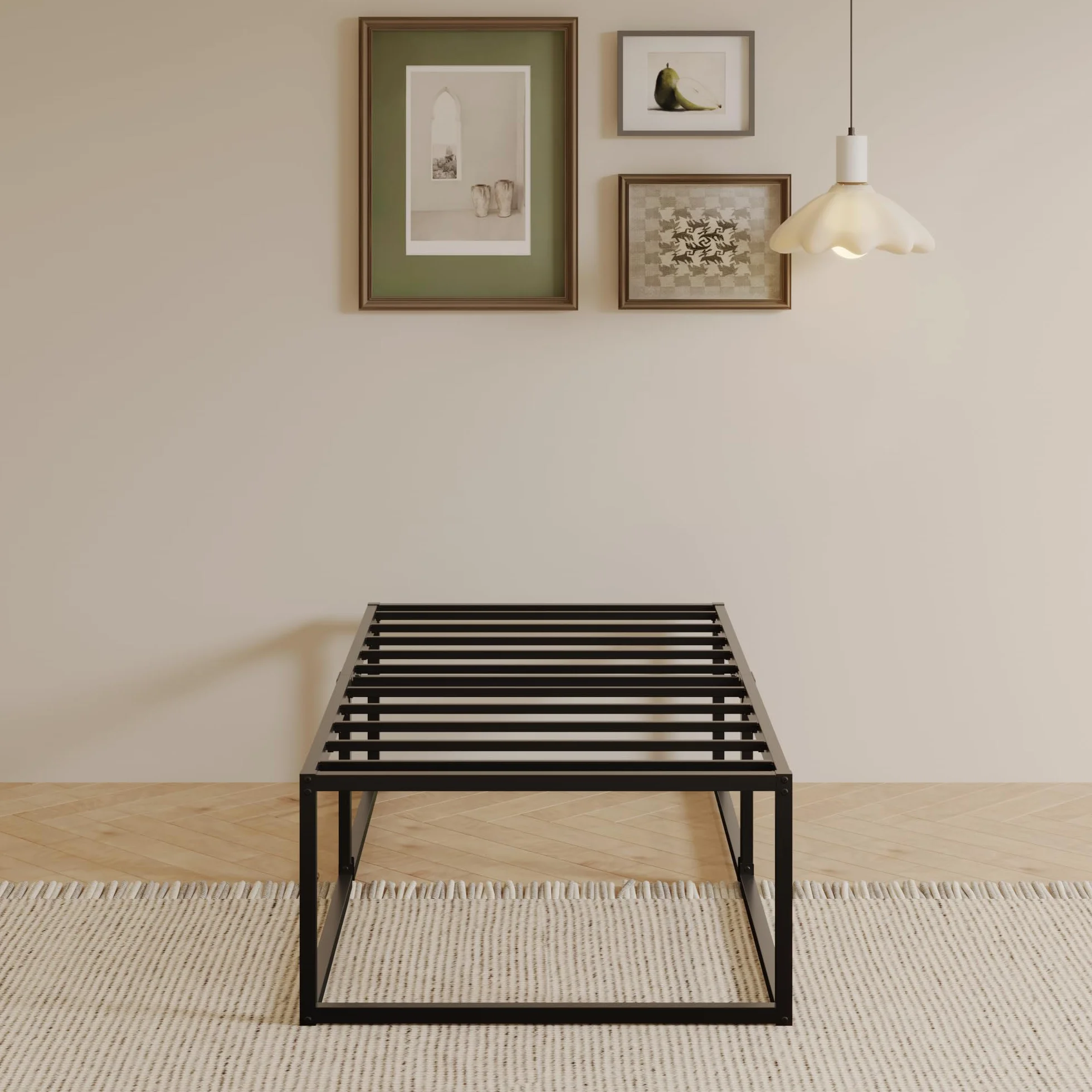EMODA Rama łóżka o wysokości 46 cm, 90 x 200 cm, wytrzymała metalowa platforma, pojedyncze łóżko ze stalowymi listwami, duże przechowywanie pod łóżkiem, bezgłośny, łatwy montaż, czarny