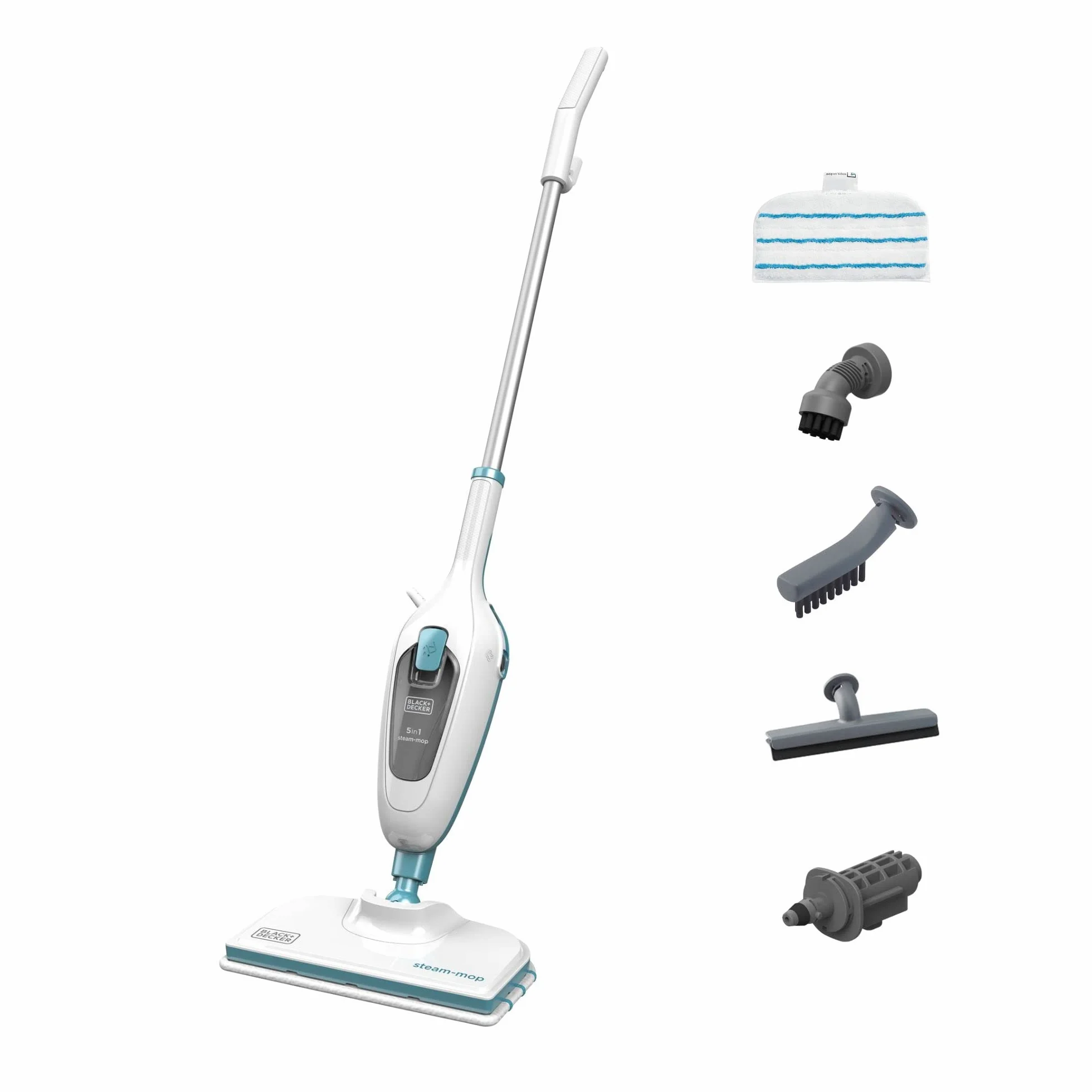 BLACK+DECKER Mop parowy 5 w 1, 1300 W, odkurzacz parowy do higienicznej, dokładnej czystości, zdejmowany trzonek, łatwa obsługa, w zestawie 5-częściowy zestaw akcesoriów) FSM13E5