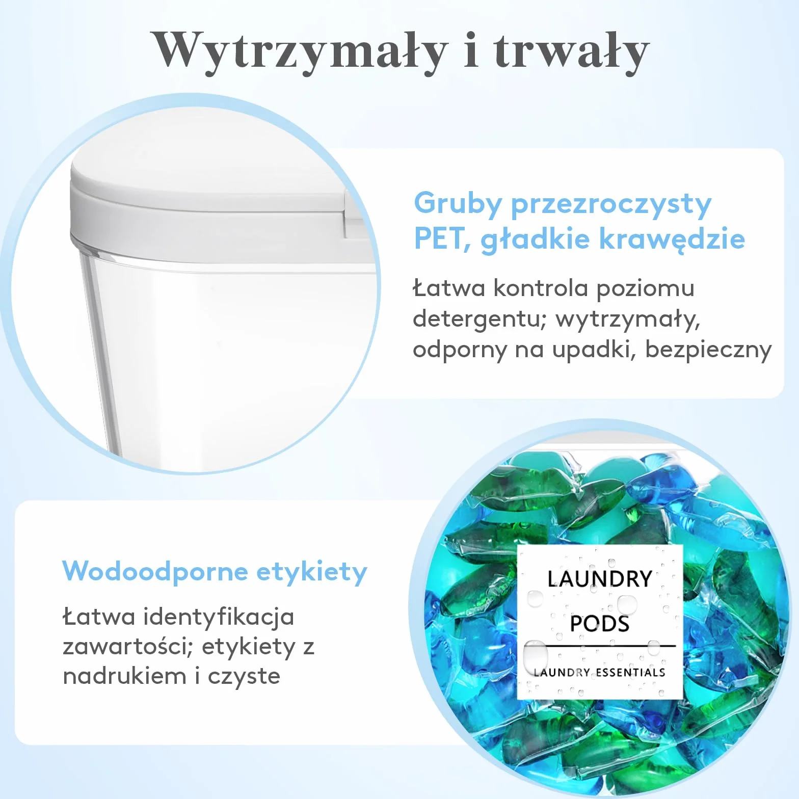 Lifewit 2700 x2+4500 ml/0,72x2+1,2 gal pudełka do przechowywania środków do prania w kapsułkach z zapięciem, pudełko do przechowywania proszku do prania z etykietą i łyżeczką, pudełka do środków do