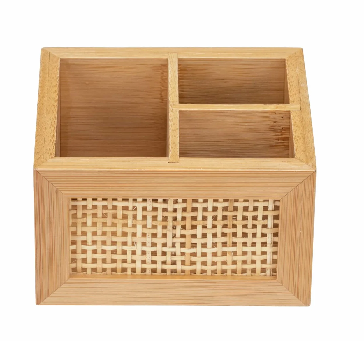WENKO Pudełko łazienkowe Allegre 12 x 8,5 cm bambus rattan boho z przegrodami