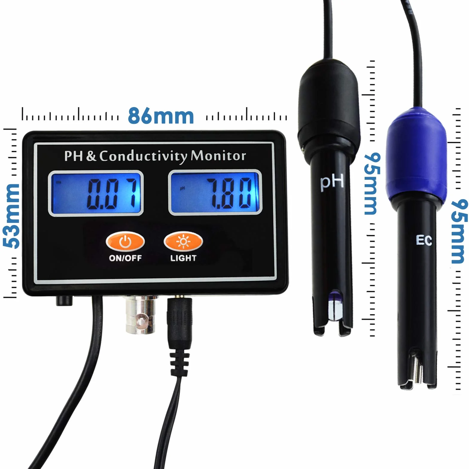 PH EC Przewodność Monitor Podświetlenie ATC Jakość wody Ciągłe monitorowanie w czasie rzeczywistym Pomiar Akumulator 0,00~14,00pH / 0~19,99m S/cm Akwakultura Akwarium Stad Hydroponic