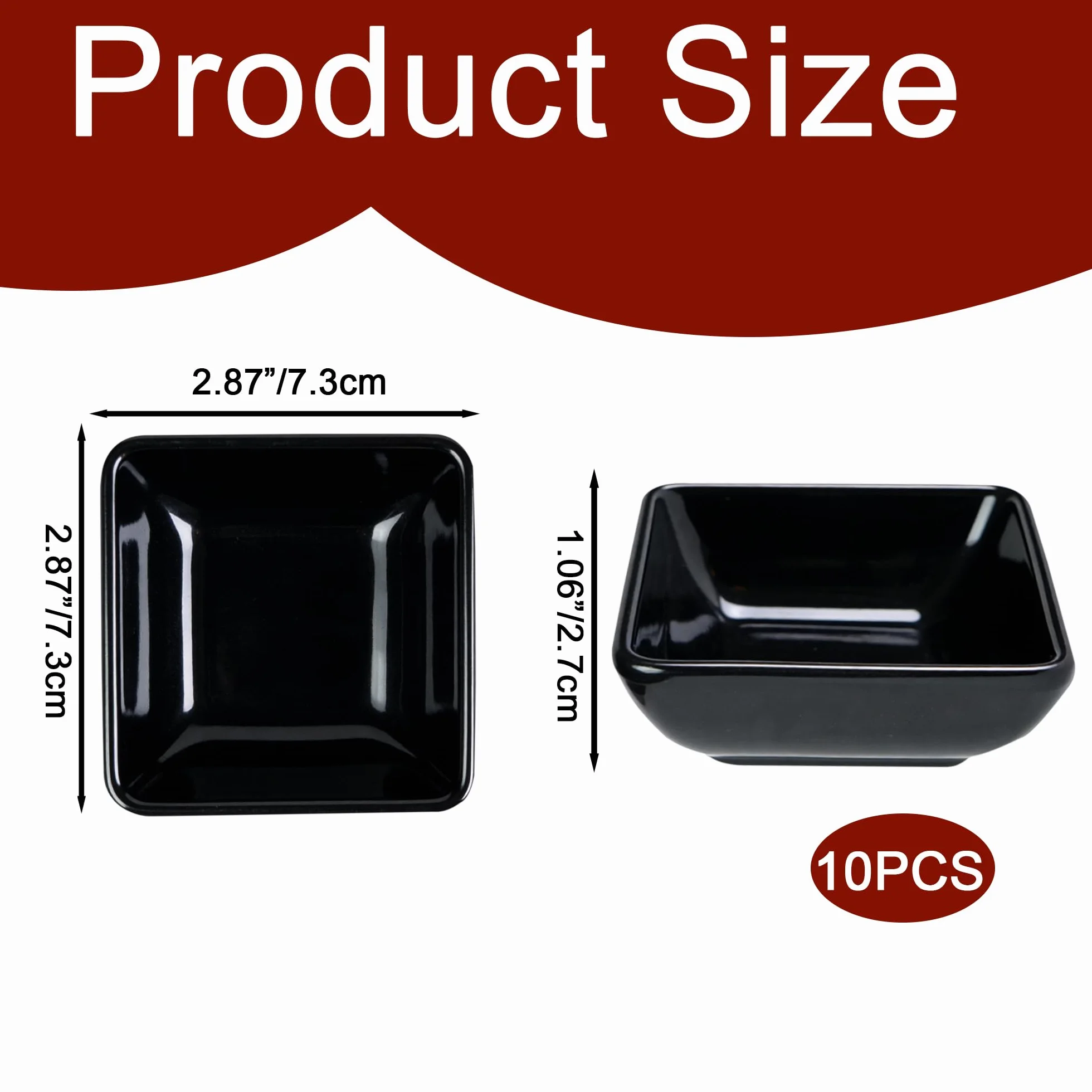 Zestaw 10 mini matowych czarnych misek kwadratowych 7,5x7,5x3 cm do sosu sojowego Sushi