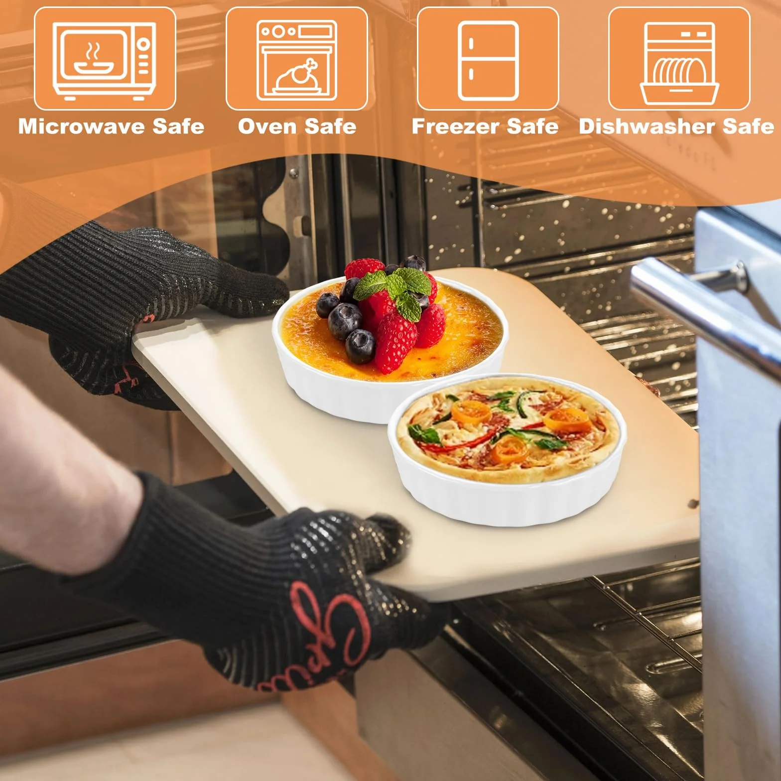 APACALI 6 sztuk kremowych miseczek do sufletu, 240 ml, ceramiczne foremki do tarteletów, płaskie miseczki do sufletu do pieczenia budyniu, mini ciast, budyniu i sosów dipowych