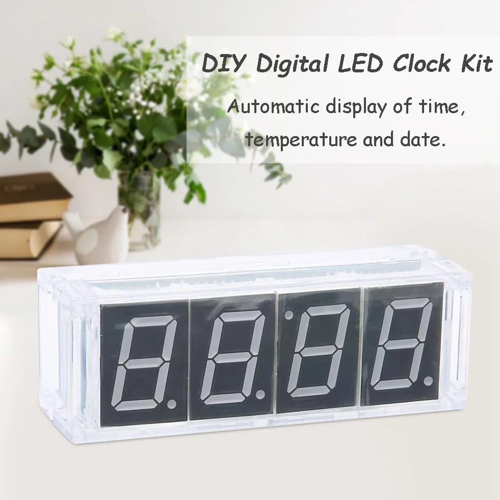 4-cyfrowy zestaw DIY LED z zegarem cyfrowym, zegar LED z wyświetlaczem czasu / temperatury / daty, automatyczna kontrola światła, prosty zestaw zegara cyfrowego dla początkujących i profesjonalistów w dziedzinie elektroniki (biały)