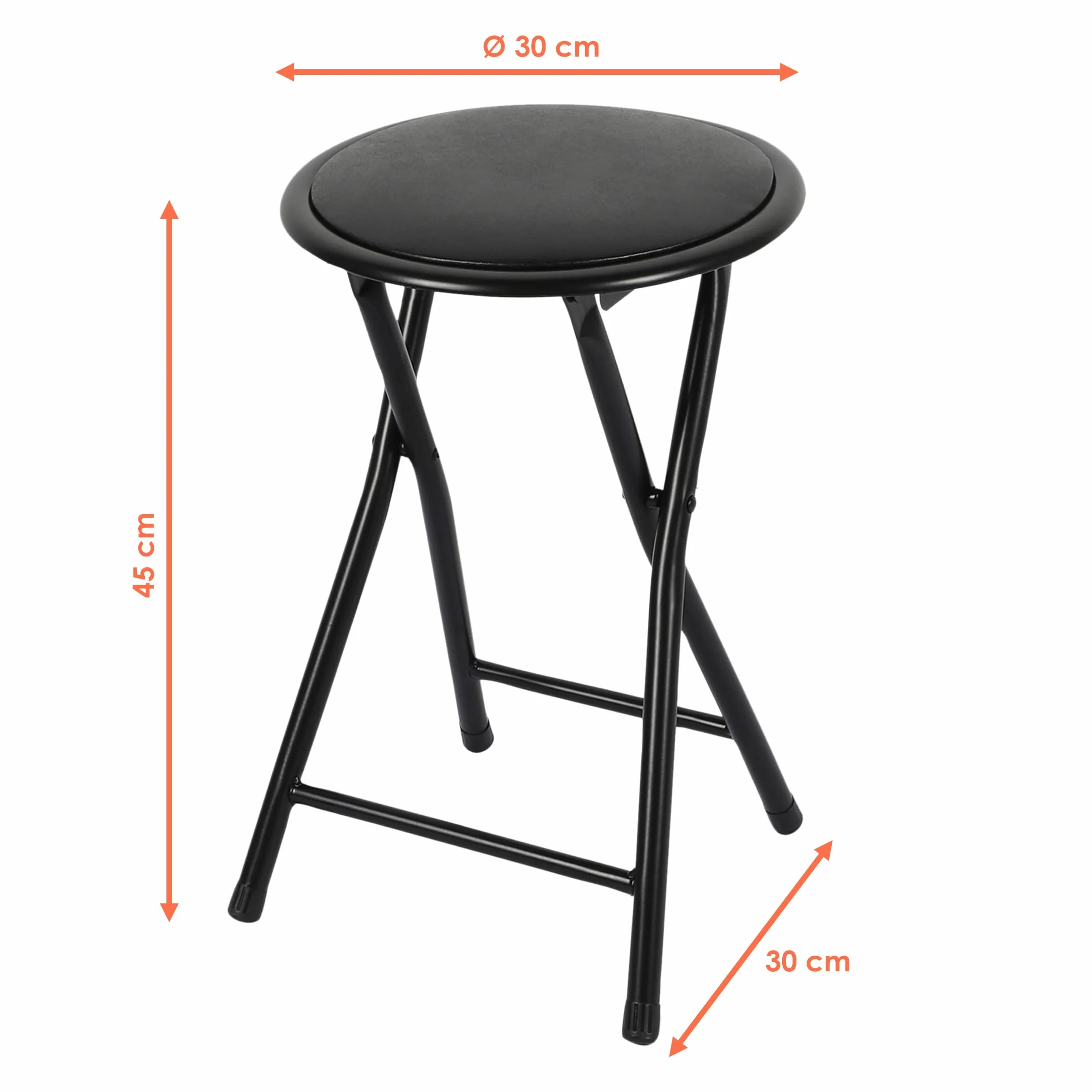 Spetebo Metalowy stołek składany okrągły czarny 45 x Ø 30 cm z tapicerowanym siedziskiem