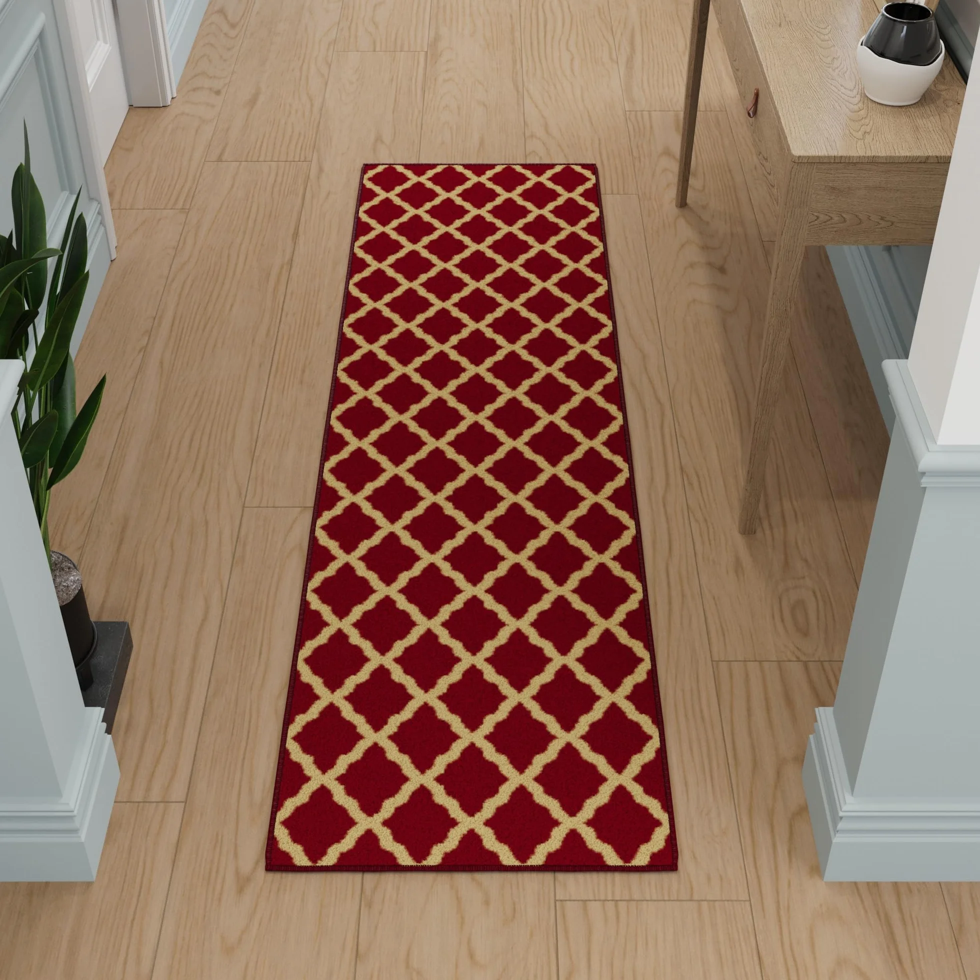 Ottomanson Ottohome Collection elegancki dywan z kratką antypoślizgowy 57 x 210 cm czerwony