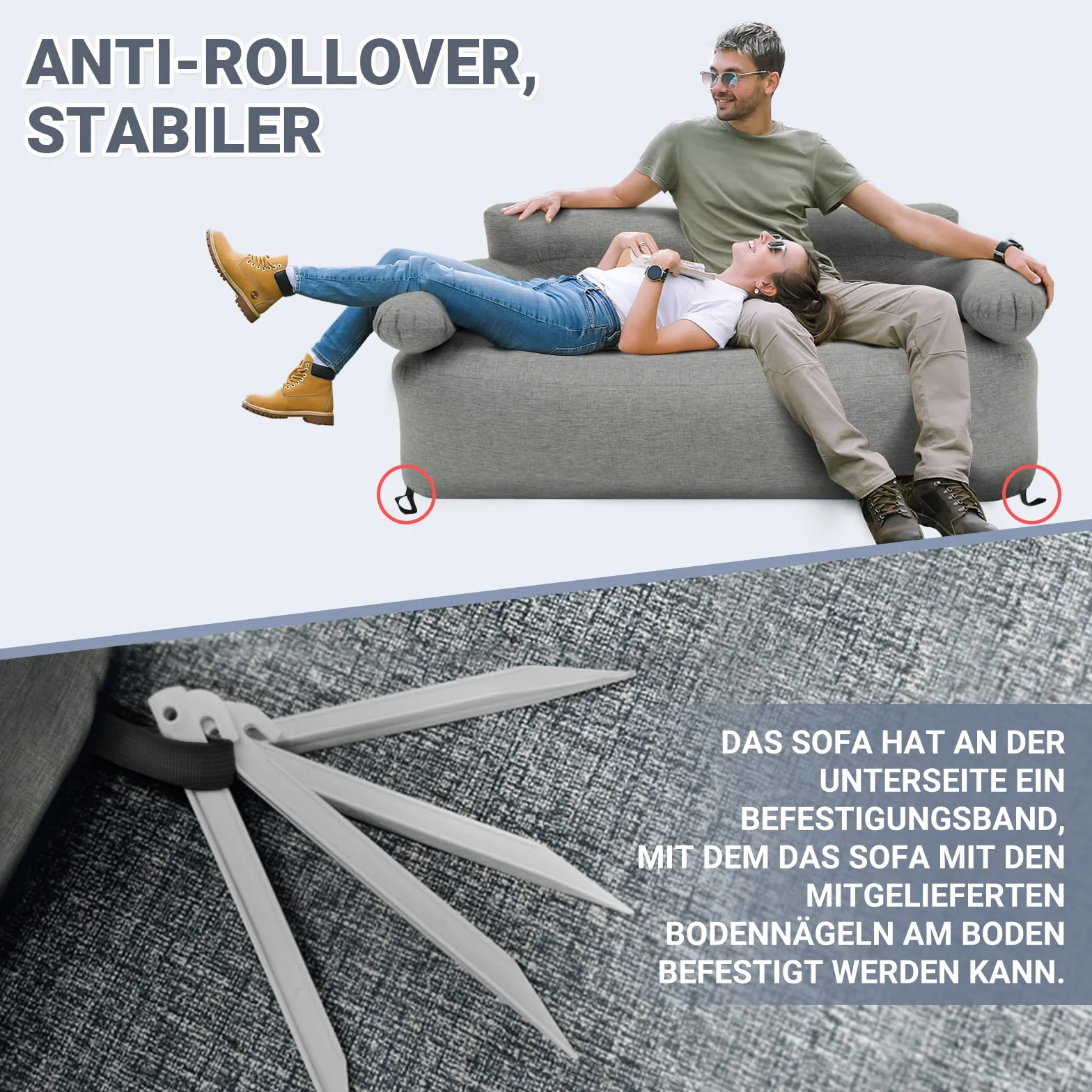 KingCamp Nadmuchiwana sofa kempingowa z podłokietnikami na plecach, do użytku wewnątrz i na zewnątrz, na imprezę, w podróży, na plażę