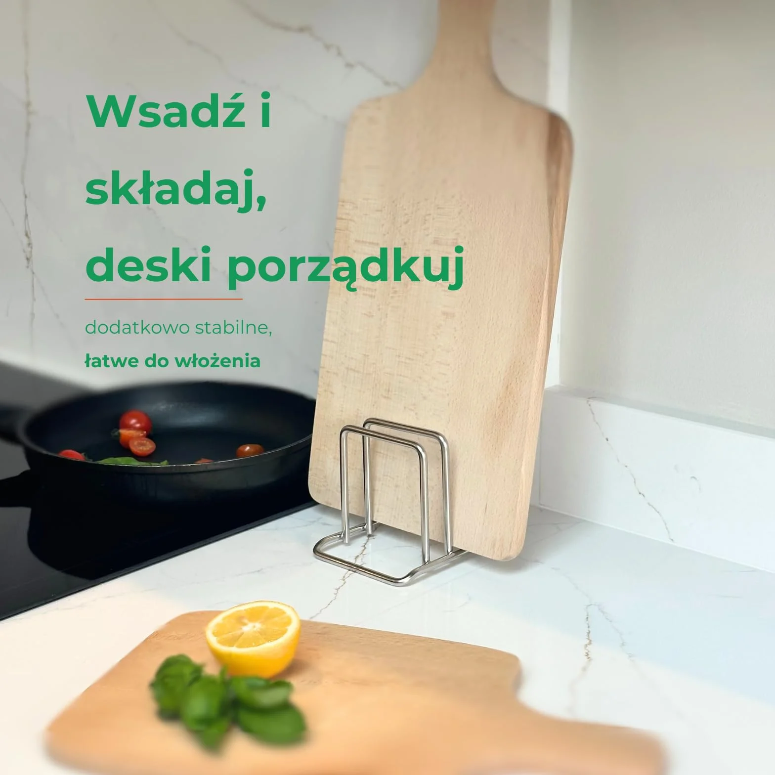 CLOVE Stojak na Deskę do Krojenia ze Stali Nierdzewnej 18/10 z 2 Przegródkami 1.9 cm i 2.9 cm, Uchwyt na Deskę Kuchenną, Organizer Blatowy Antypoślizgowy Odporny na Rdzę
