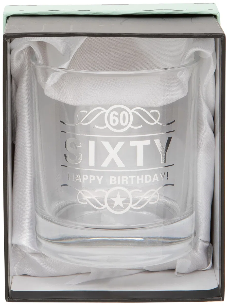Maturi 60th Birthday Spirit Glass 'Sixty Happy Birthday!', 350 ml, pudełko prezentowe