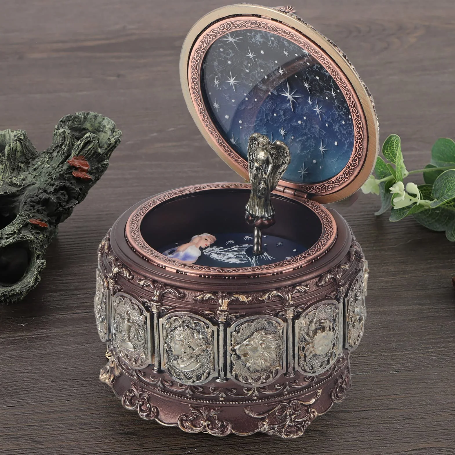 obrotowa pozytywka zodiakalna, 12 konstelacji, z migoczącym światłem LED, muzyczna pozytywka z obrazem , prezent na urodziny, Boże Narodzenie, walentynki (ryby)