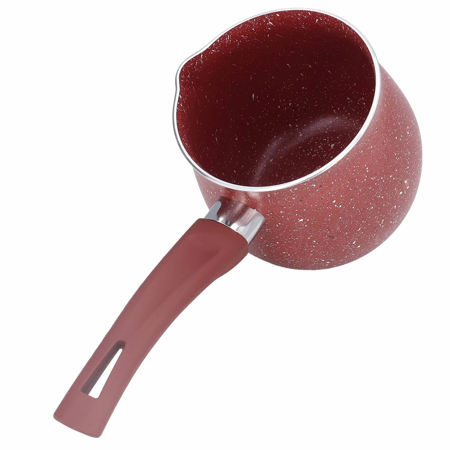 Patelnia do Mleka, 10 Cm Dia Nieprzywierający Rondel z Wylewkami Patelnia do Sosu Ze Stopu Aluminium Emaliowana Wewnątrz Powłoka Mały Garnek z Pojedynczym Uchwytem na Masło Kawowe(czerwony)