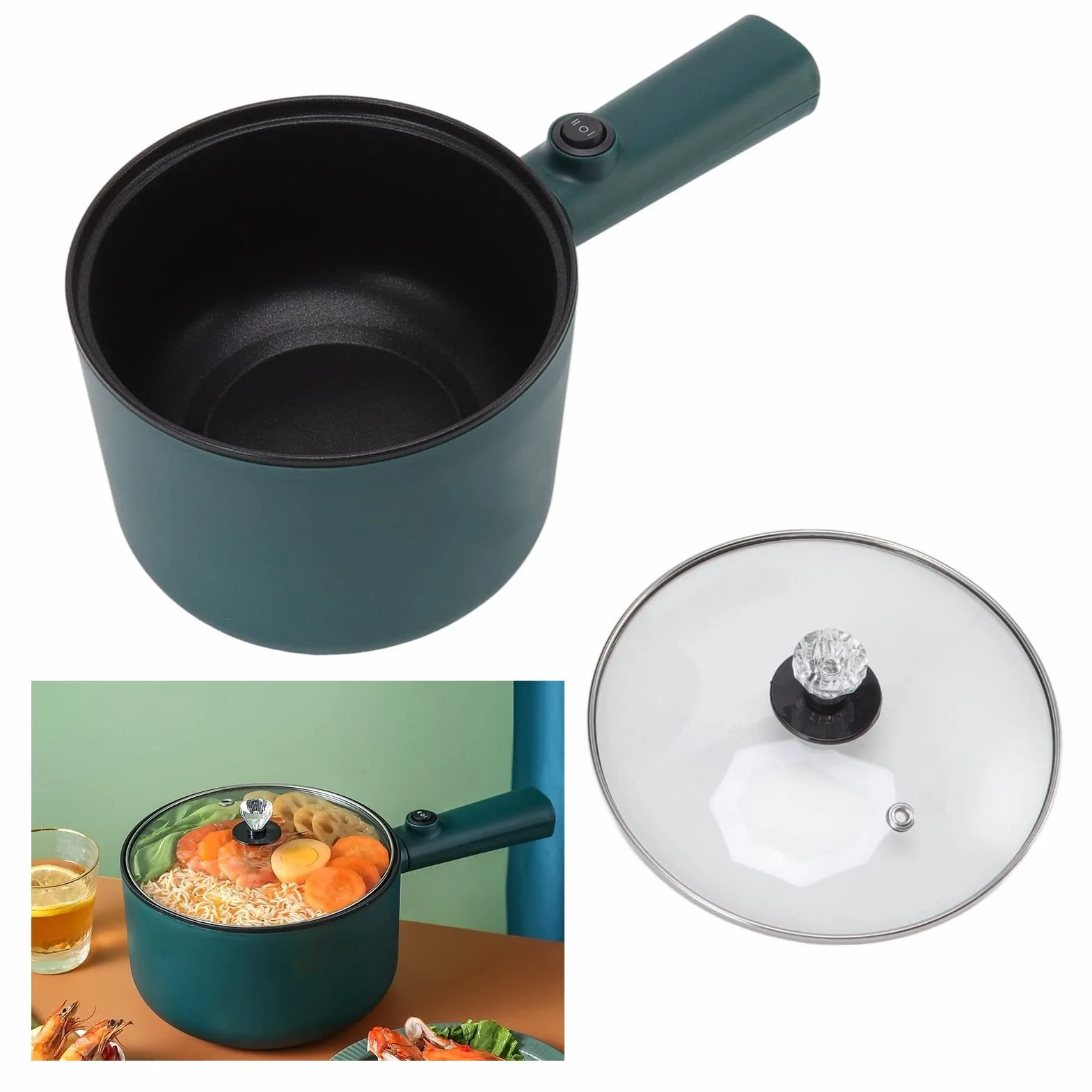 Hotpot Elektryczny Garnek do Gotowania, 1.8L Multicooker z D?ug? R?czk? i Pokrywk?, 180W, do Makaronu i Potraw, Idealny dla Student¨®w, 220V