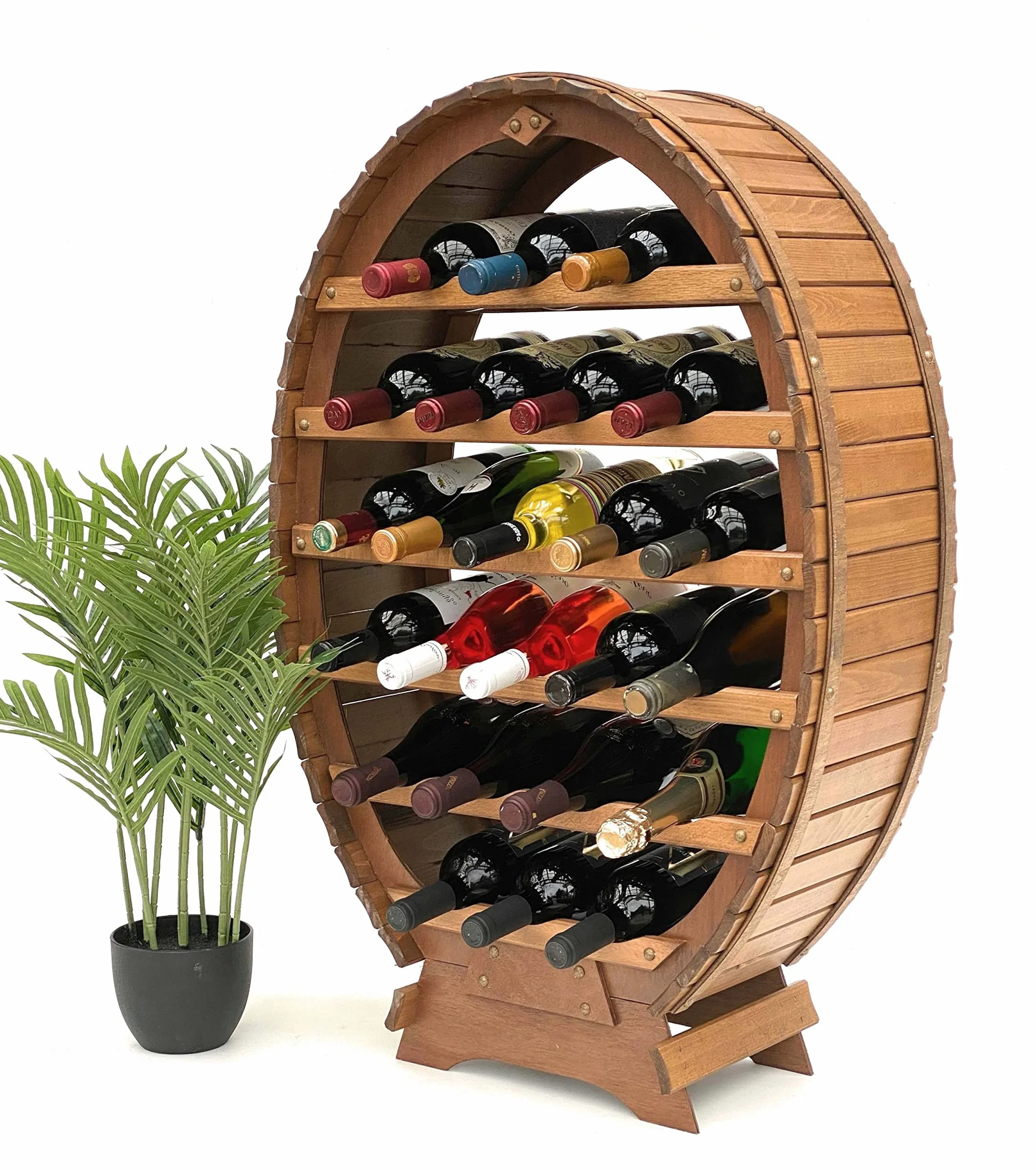 DanDiBo Regał na wino w formie drewnianej beczki, stojący, na 24 butelek