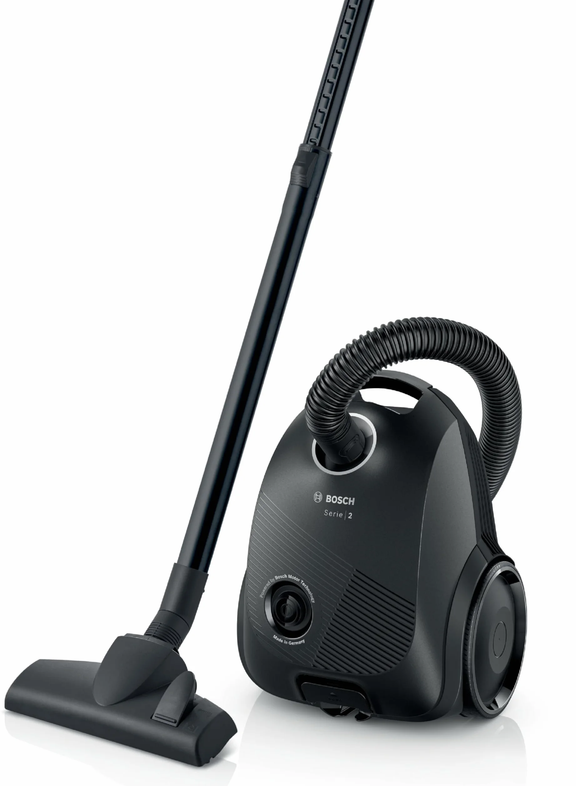 Bosch, odkurzacz workowy, Seria 2 - kompaktowy, lekki, filtr higieniczny, pojemność worka na kurz 3,5 l, ssawka do tapicerki, ssawka szczelinowa, czarny, BGBS2LB1