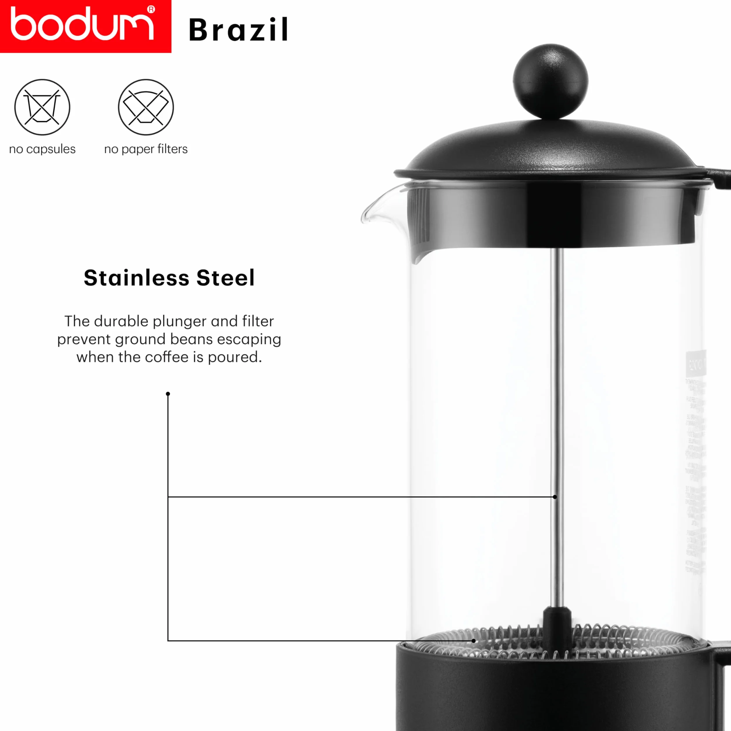 Bodum BRAZIL:,1548-01, zaparzacz do kawy, AA88 filiżanek, 1 l, czarny