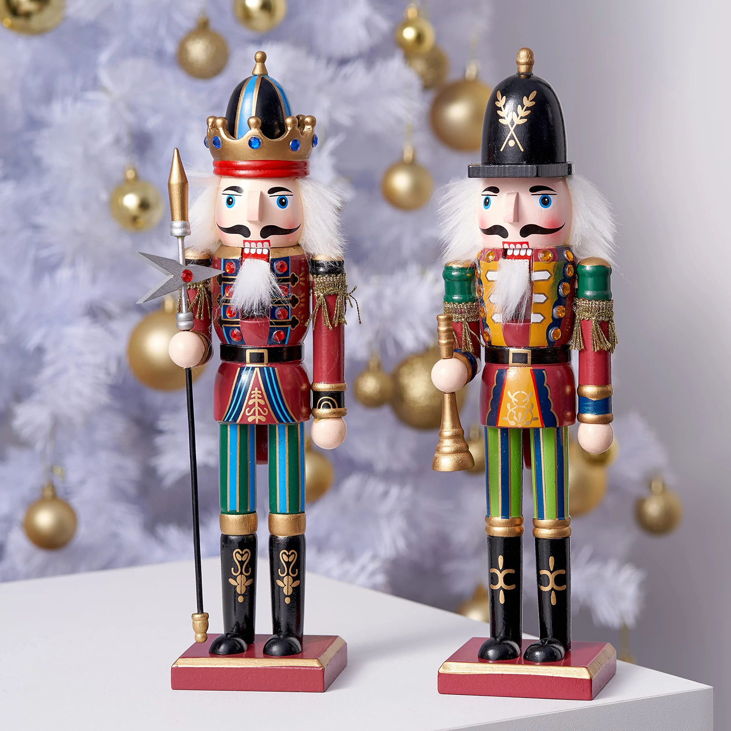 THE TWIDDLERS 2 duże drewniane figurki dziadka do orzechów, 30 cm – klasyczna dekoracja bożonarodzeniowa