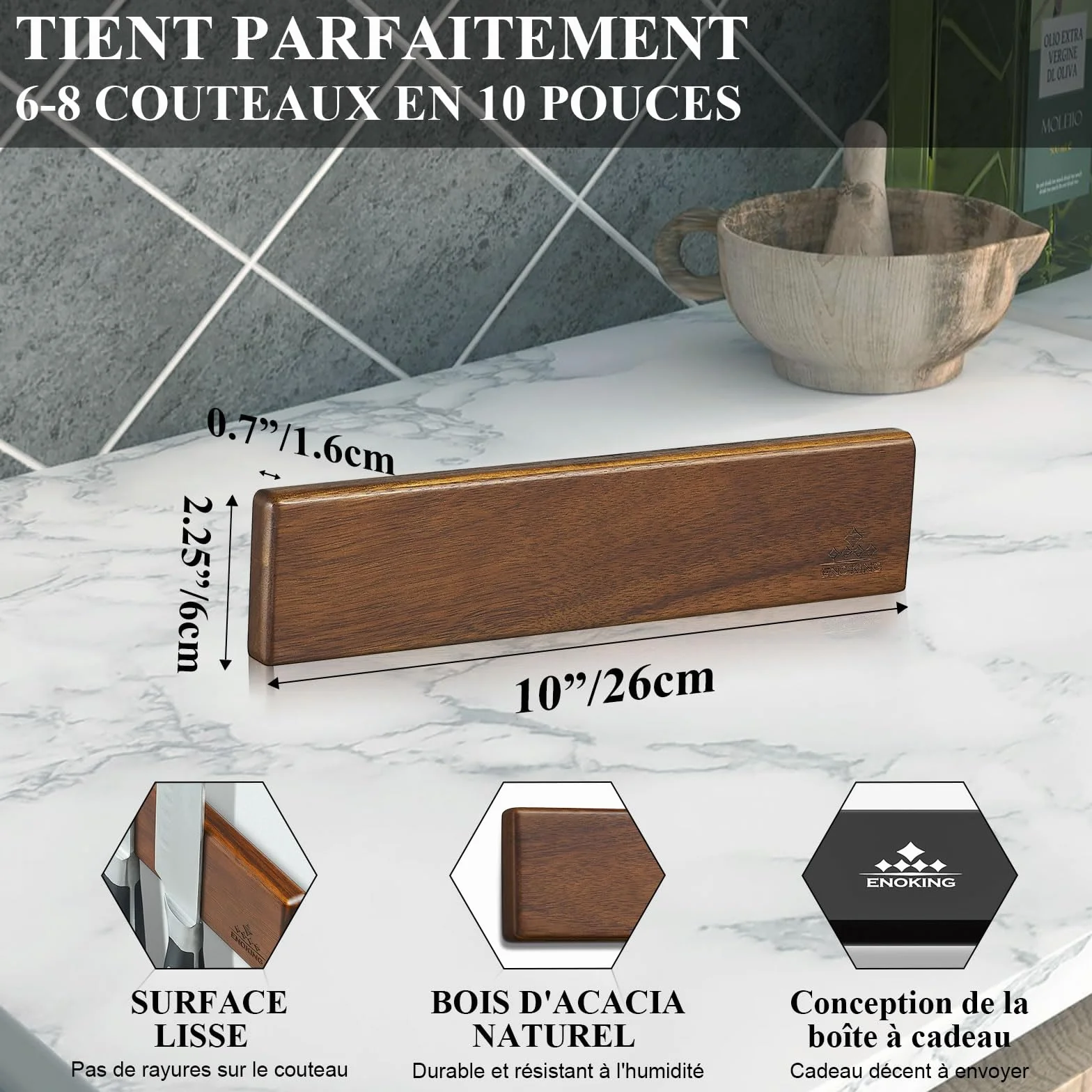 ENOKING Magnetyczny uchwyt na nóż na ścianę, 26 cm, mocny magnetyczny uchwyt na noże kuchenne